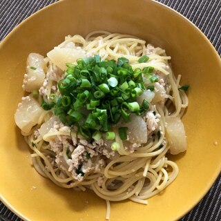 大根の残り物で和風パスタ